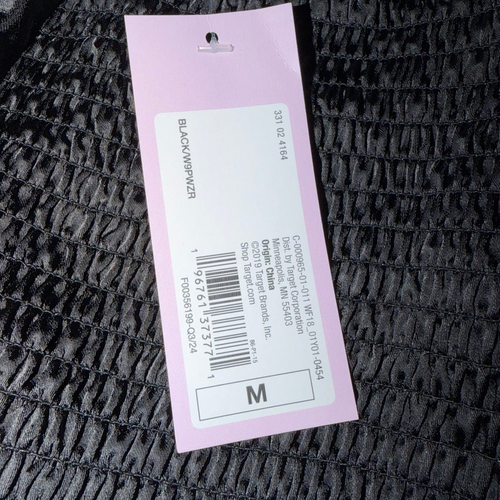 Wild Fable‎ Black Satin Ruched Strap Smocked Back Crop Top Square Neck M, NWT - Picture 5 of 7